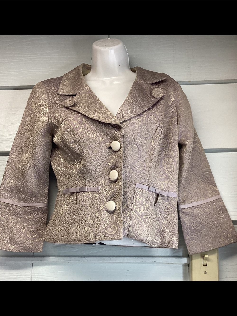 Elegant Lavender Paisley Button Jacket - Women's Coat.rack